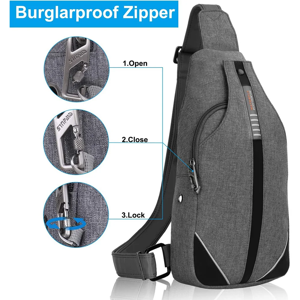 WATERFLY Crossbody Sling Bag Chest Shoulder Backpack Anti Theft Pack Traveling For Mens Bags