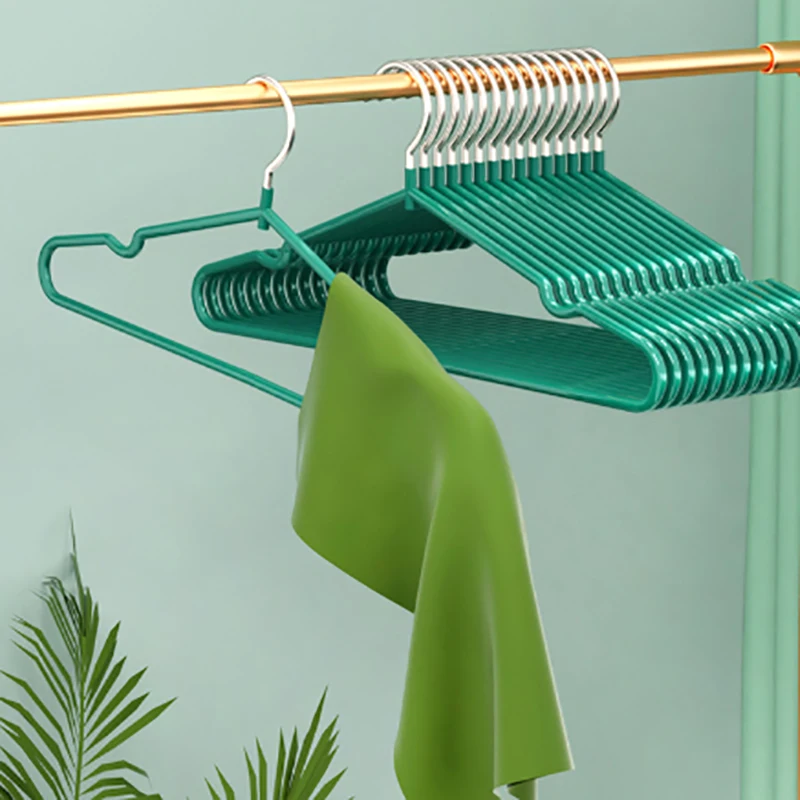 1Pcs Clothes Hanger Hanger With Grooves For Airing Children Adult Metal Simple Thick Non-slip Dip Plastic Coat Hanger Blue Green