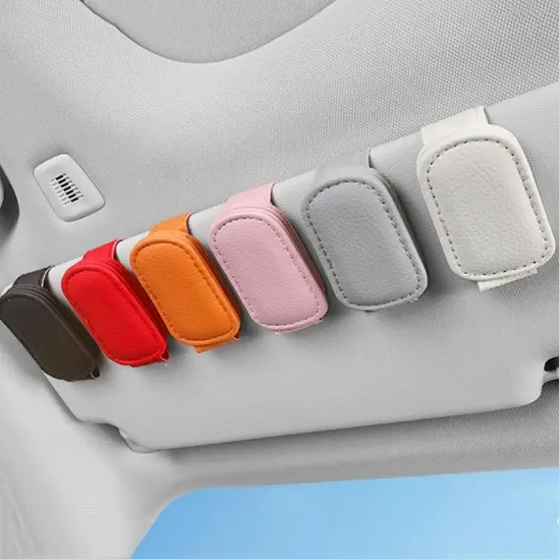 Clipe Multifuncional para Óculos de Sol para Carro, Suporte Magnético de Couro para Óculos, Gancho Universal para Óculos de Sol, Acessório Interno Automotivo