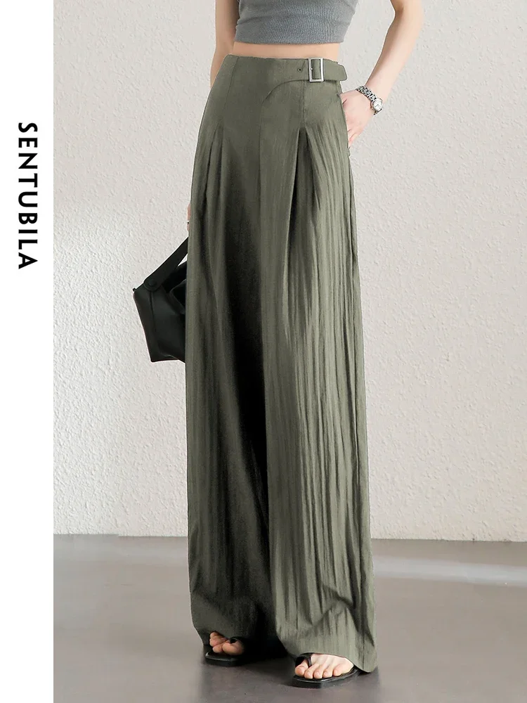 

SENTUBILA Women Solid Baggy Pants 2025 Autumn Loose Lightweight High Waist Wide Leg Pants Office Lady Woman Trousers 142K54416