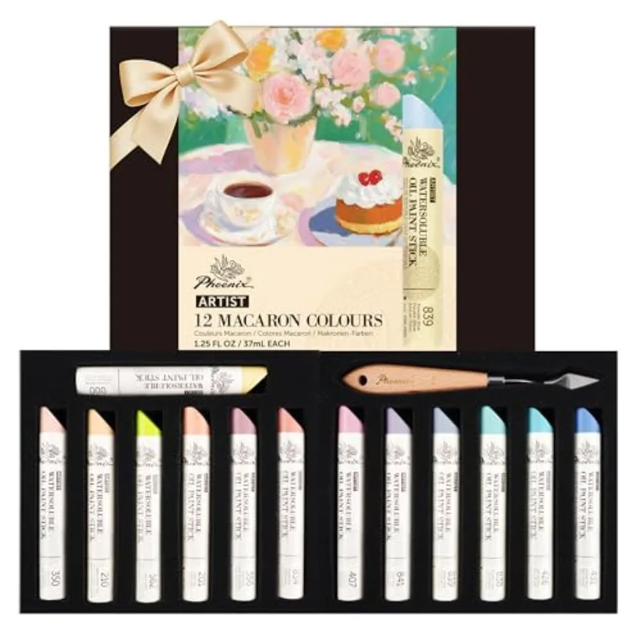 

Pastel Colors Oil Paint Stick - Set of 12 Large Muted Colors, 1.25 Oz/37ml, Soft Oil Paint Sticks for Spring Floral Art, Canvas
