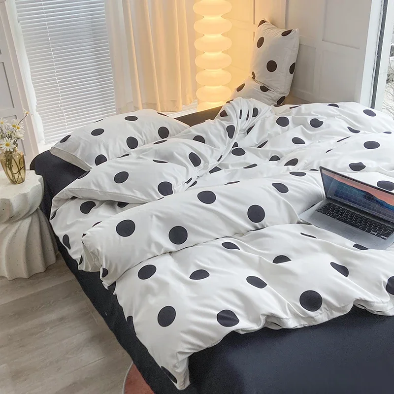 Polka Dots Duvet Cover Set Black White Circles Geometric Bedding Set for Kids Adults, Modern Simple Polyester Comforter Covers