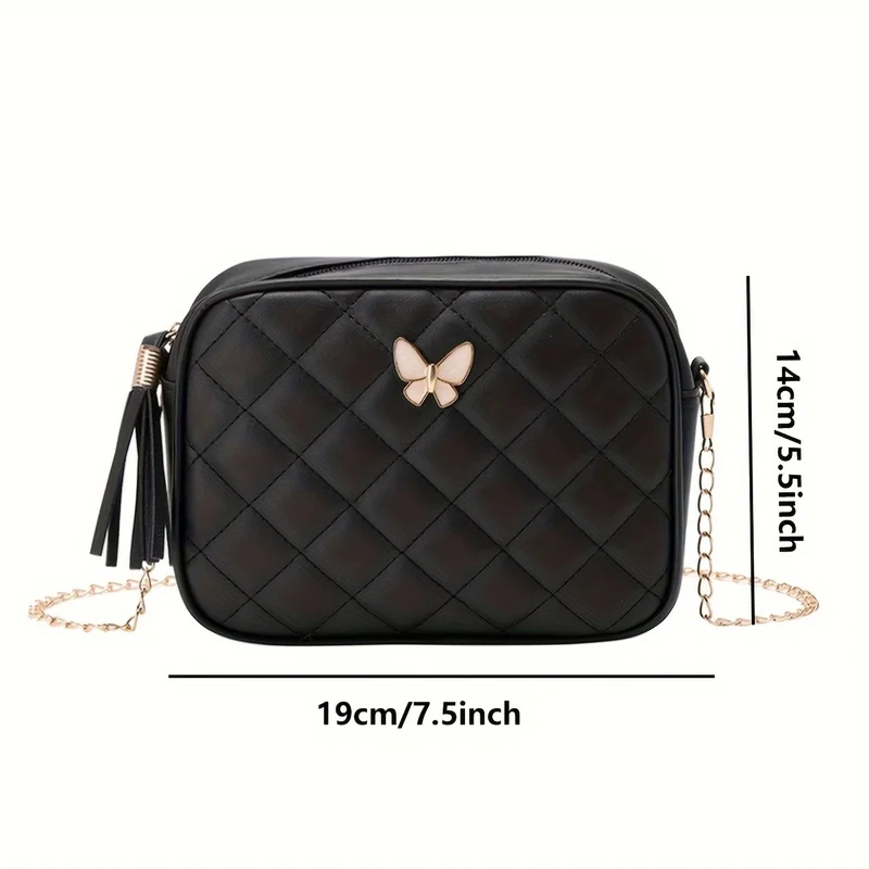 Kameratasche mit Rautenmuster und Kette, modische Stickerei, kleine Umhängetasche, 1er-Pack