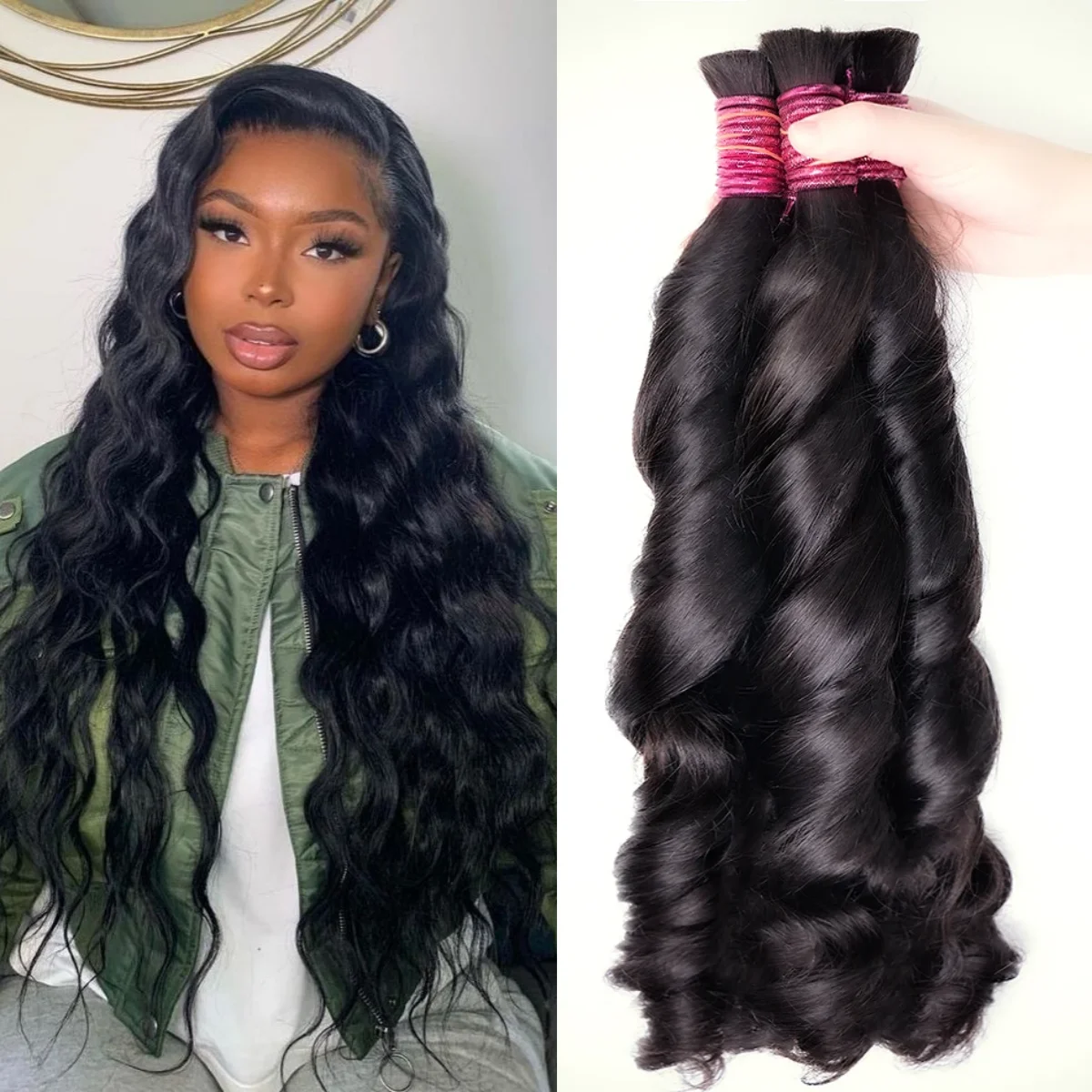 Rambut manusia keriting bundel tanpa anyaman hitam alami 10A rambut India untuk wanita rambut Remy Brasil untuk Salon 100g