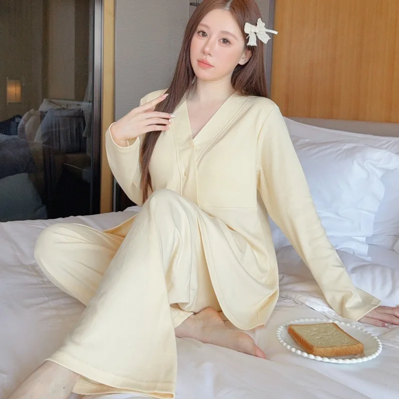 ثوب نوم بعد الولادة بأكمام طويلة مع حمالة صدر مدمجة تدعم ملابس نوم الأمومة للحمل خفيف الوزن للربيع/الصيف