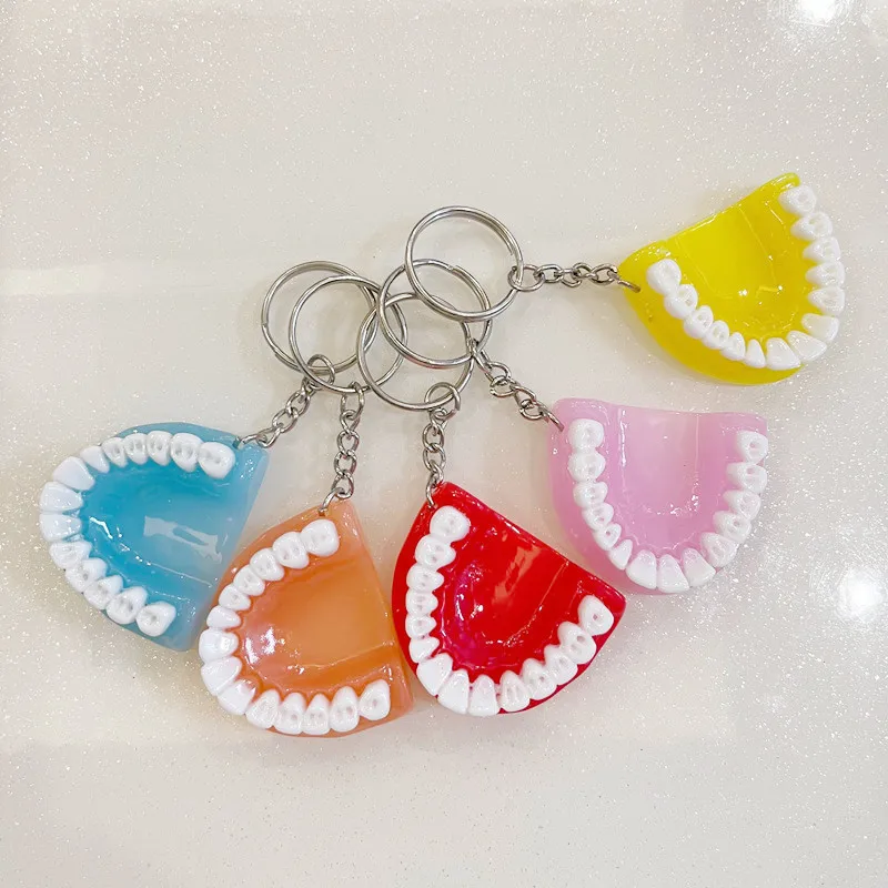 Fashion Creative Tooth Key Chain Resin Molar Upper Jaw Model Shape Denture Keychains Pendant Keyring Jewelry Gift 2023 New