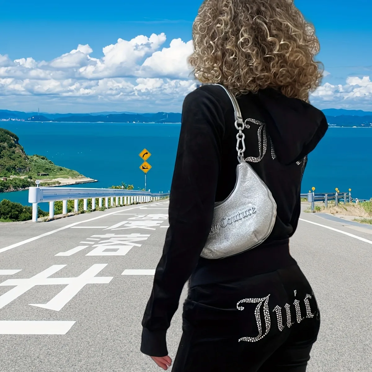 Women Y2K Rhinestone Letter Velour Tracksuit Hooded Zip Jacket Flare Pants Casual 2 Piece Outfits