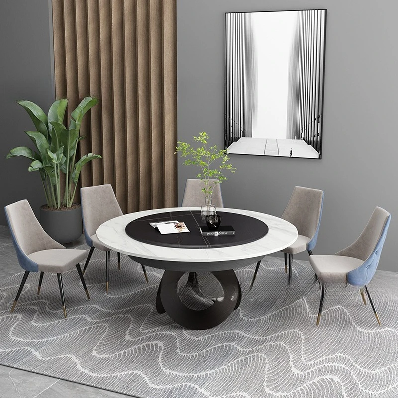 Meja makan mewah bergaya Italia, pelat batu berkualitas tinggi, apartemen kecil dapat diputar dan ditarik, dapat diperbesar