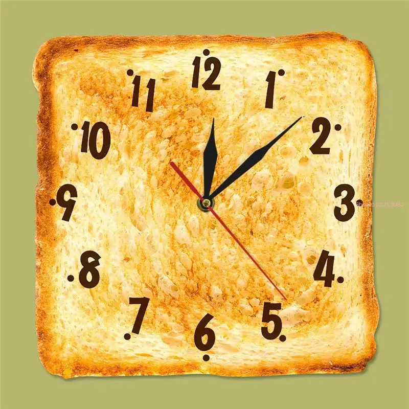 Reloj de pared de pan tostado realista para decoración del hogar Gourmet, letrero de panadería, arte de pared de comedor, reloj de pared de cocina de cuarzo silencioso