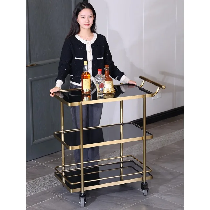 Hotel restaurant hand push mobile pastry wine cart multi-function service food delivery truck 4S shop tea snack truck commercial