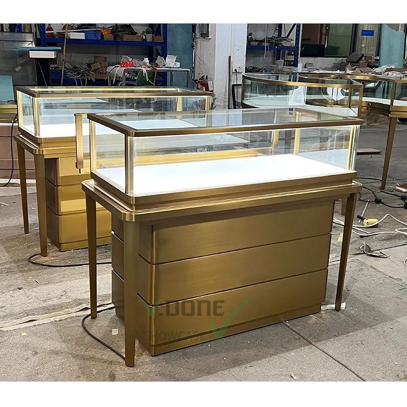 

Customized. custom high-end jewelry store counter round rose glass jewelry display showcase cabinet jewellery sho