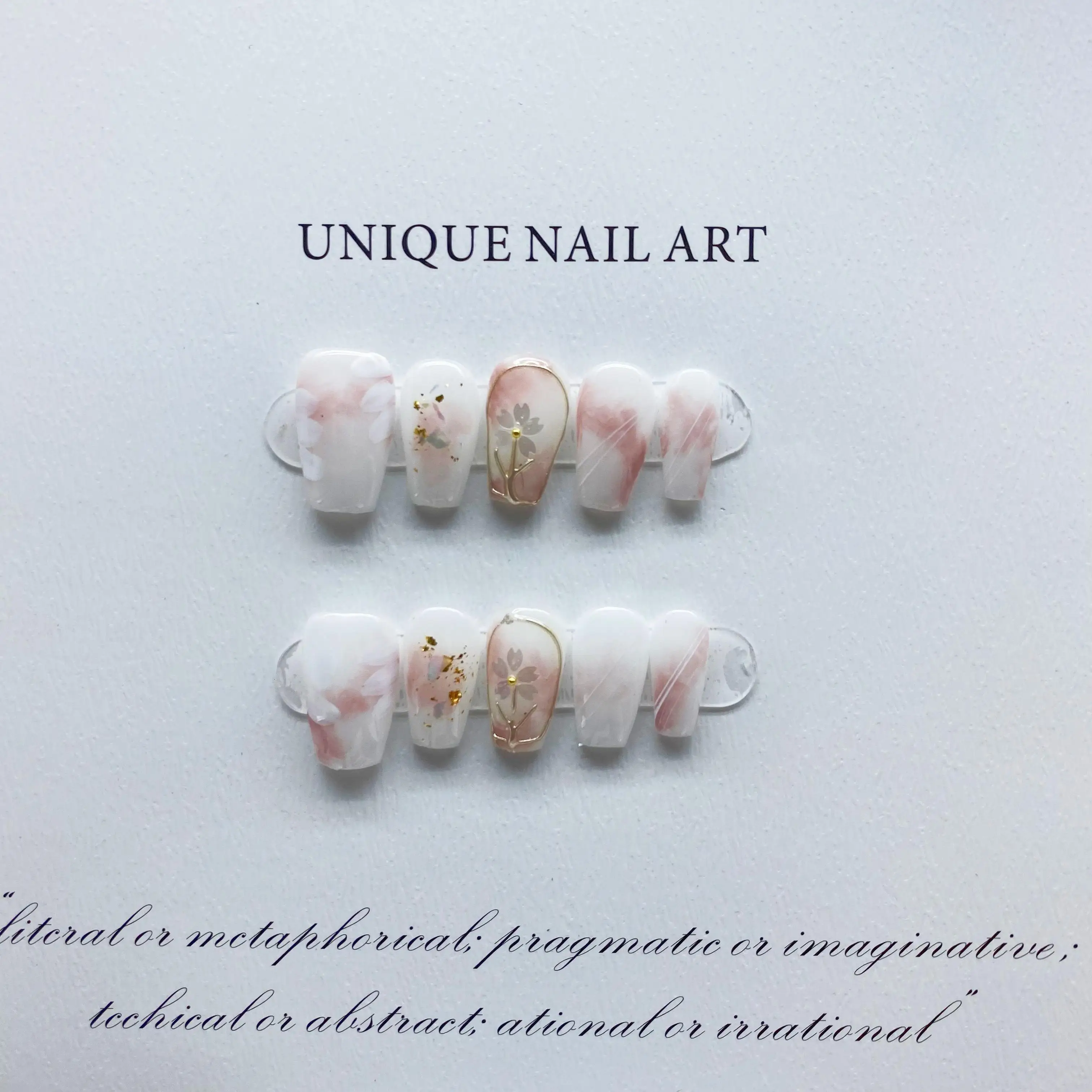 Temperament Whitening Hand-Painted Gradient Petals Detachable Reusable HighQuality Elegant White Handmade Press On Nails.No.C159