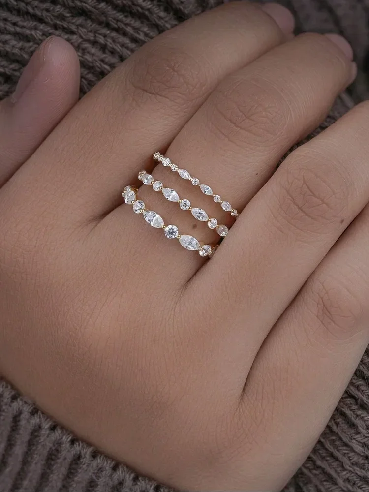 Ring aus 925er-Sterlingsilber, echter Moissanit, Diamant, Marquise, runder Ring für Damen, tägliche Outfits, Party, Mode, hochwertiger Schmuck – Detail 4
