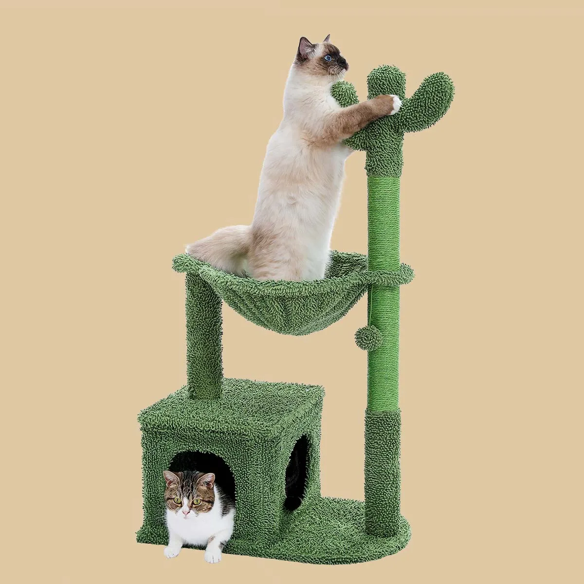 

Cactus Cat Tree 40" Cat Tower with Large Metal Carpet Hammock, Cat Scratching Post for Indoor Cats with Condo& Dangling Ball