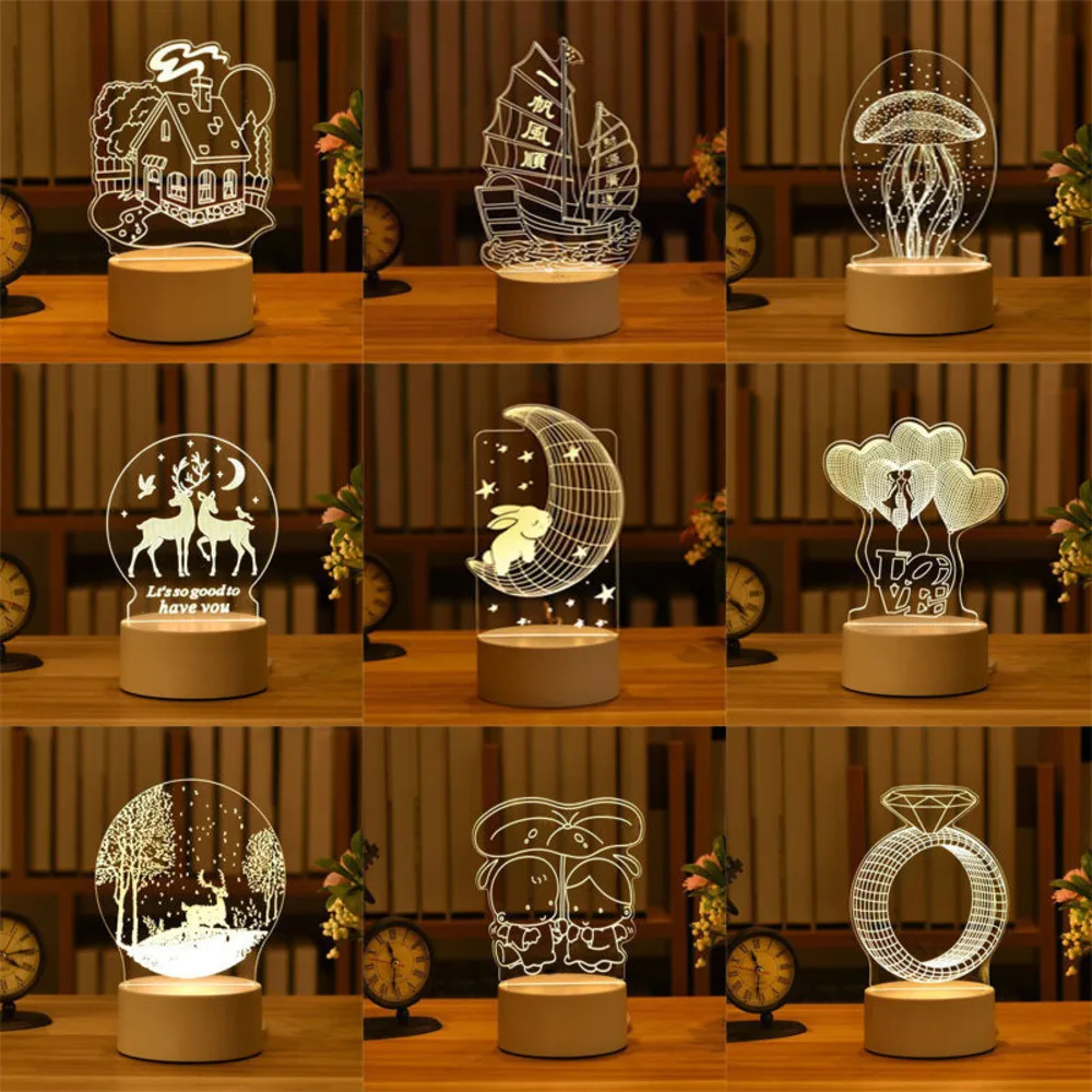 Lampu Malam LED 3D Hadiah Kreatif untuk Hari Kasih Sayang Hari Anak Dekorasi Meja Samping Tempat Tidur Hadiah Pencahayaan Kamar Anak