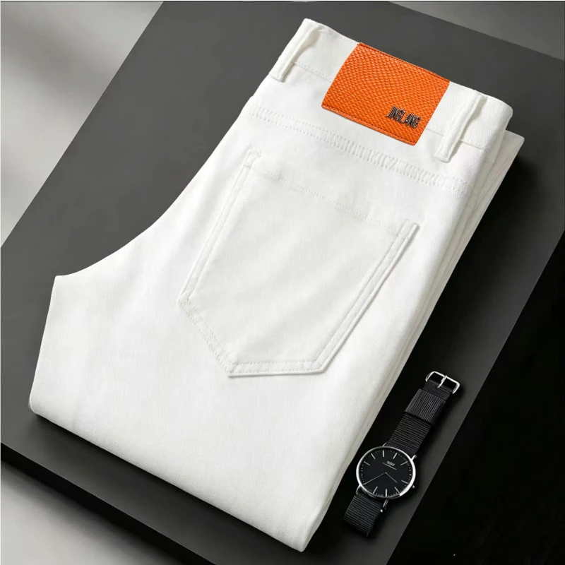 New Jeans Men's White Trousers Simple Casual Comfortable Black Slim-fit Small Straight High-end Series