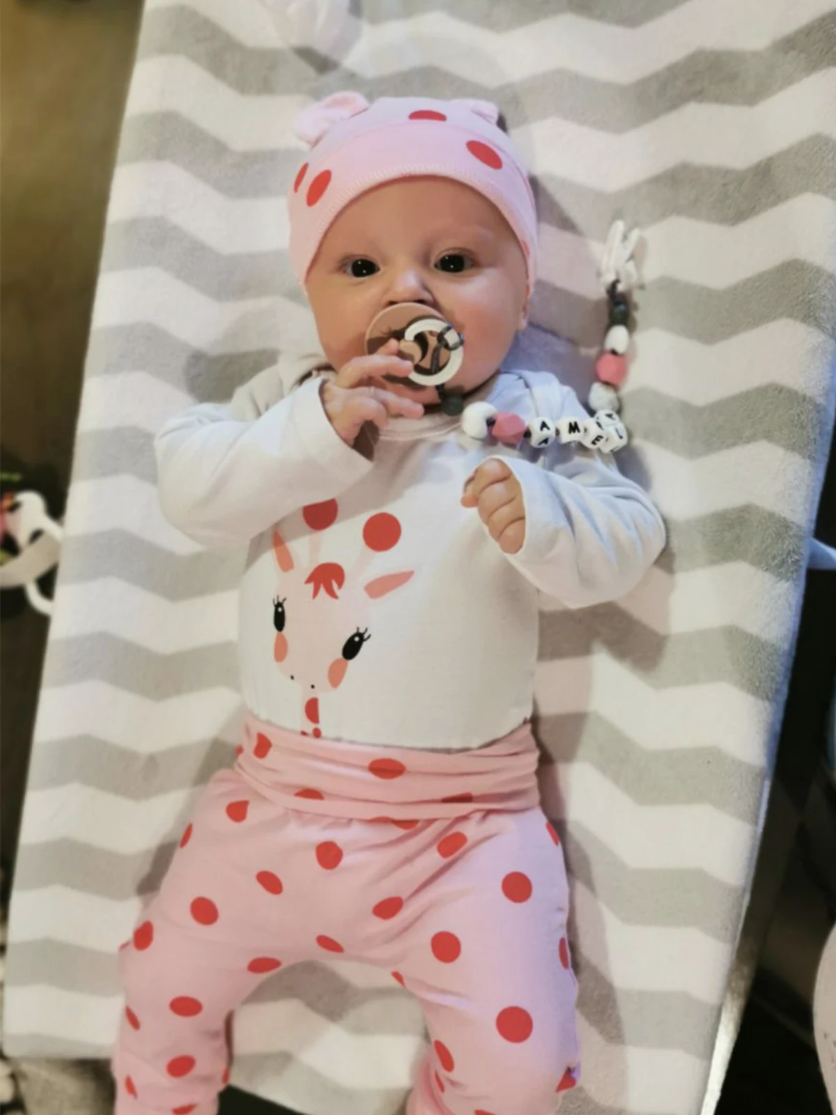 Newborn Baby Girls Clothes Cute Giraffe Print Long Sleeve Bodysuit and Polka Dots Pants Hat Infant Clothing 3Pcs Outfits Set