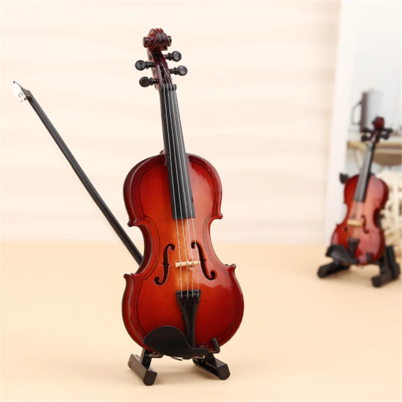 8cm Wooden Musical Instruments Collection Decorative Ornaments Hot Mini Violin With Support Miniature Model Decoration Gifts