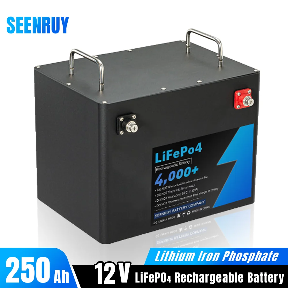 12V 250Ah Lifepo4 Battery 12.8V Optional Bluetooth BMS for Solar RV Car Golf Catamaran Yachting Sailing Ship + 20A Charger