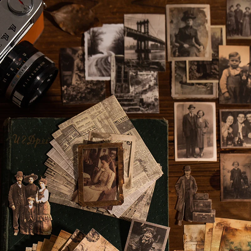 مجموعة ملصقات مكونة من 50 قطعة من أيام الرجعية - لوازم مجلة نمط الصور الحنين، ورق مجمع لخلفية المسنين، ديكور اليوميات