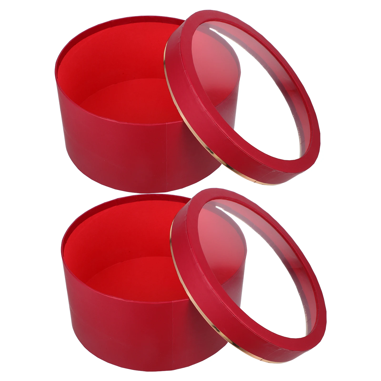 

2 Pcs Ribbon Round Gift Package with Window-Type Holes Coated Paper Floral Boxes for Arrangement