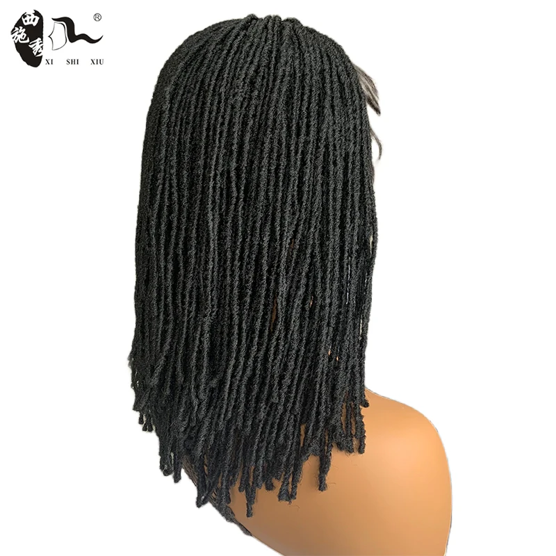 Parrucca corta intrecciata da 14 "per parrucca Dreadlock in pizzo pieno da donna nera con parrucca sintetica Pre-pizzicata per capelli del bambino