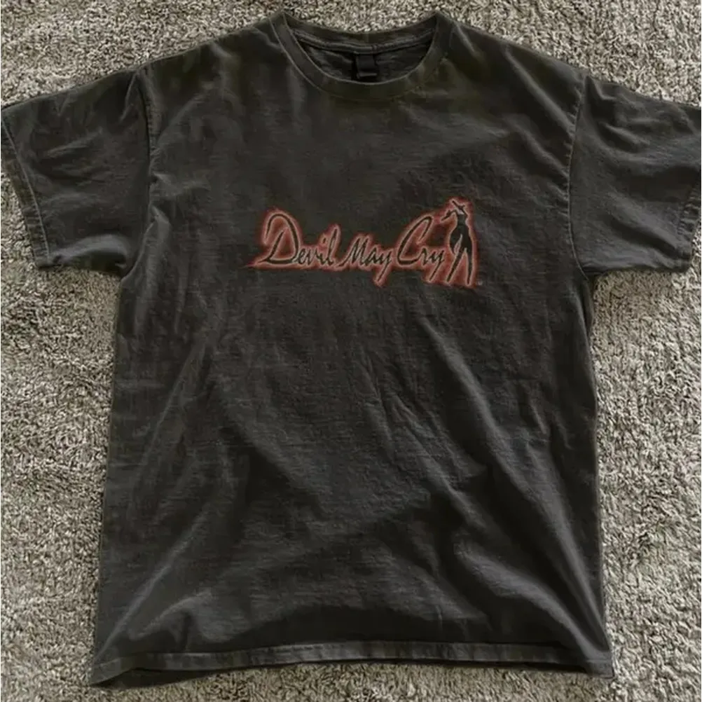 Devil May Cry Glowing Red Logo T-Shirt, Game Tee, Gifts Shirt, Unisex Vintage Graphic Tees Gothic Grunge Y2k Emo Scene Amity Affliction Style Clothes Men Women Streetwear