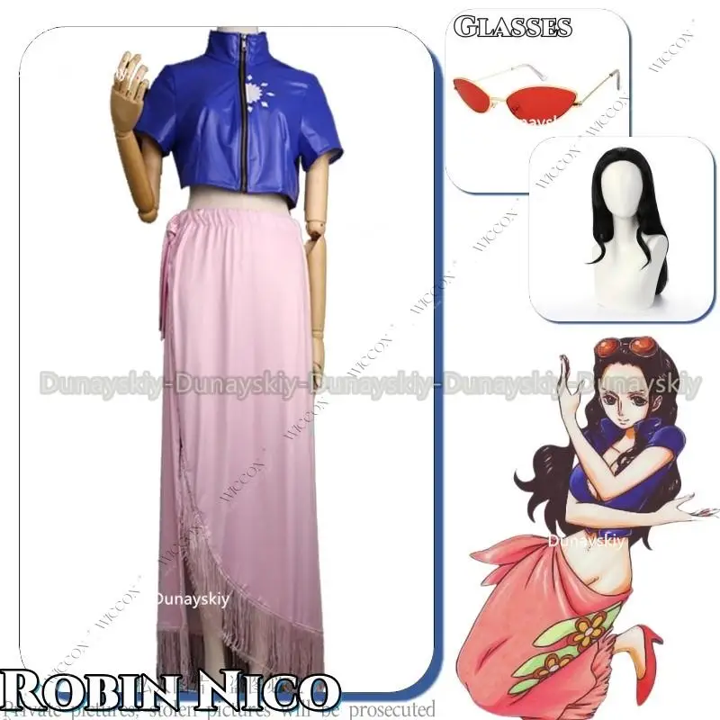 

Robin Nico Anime Cosplay Costume Dress For Girl Party Wig Outfits Cosplay Custom Glasses Costumes Suit Halloween Carnival Suit