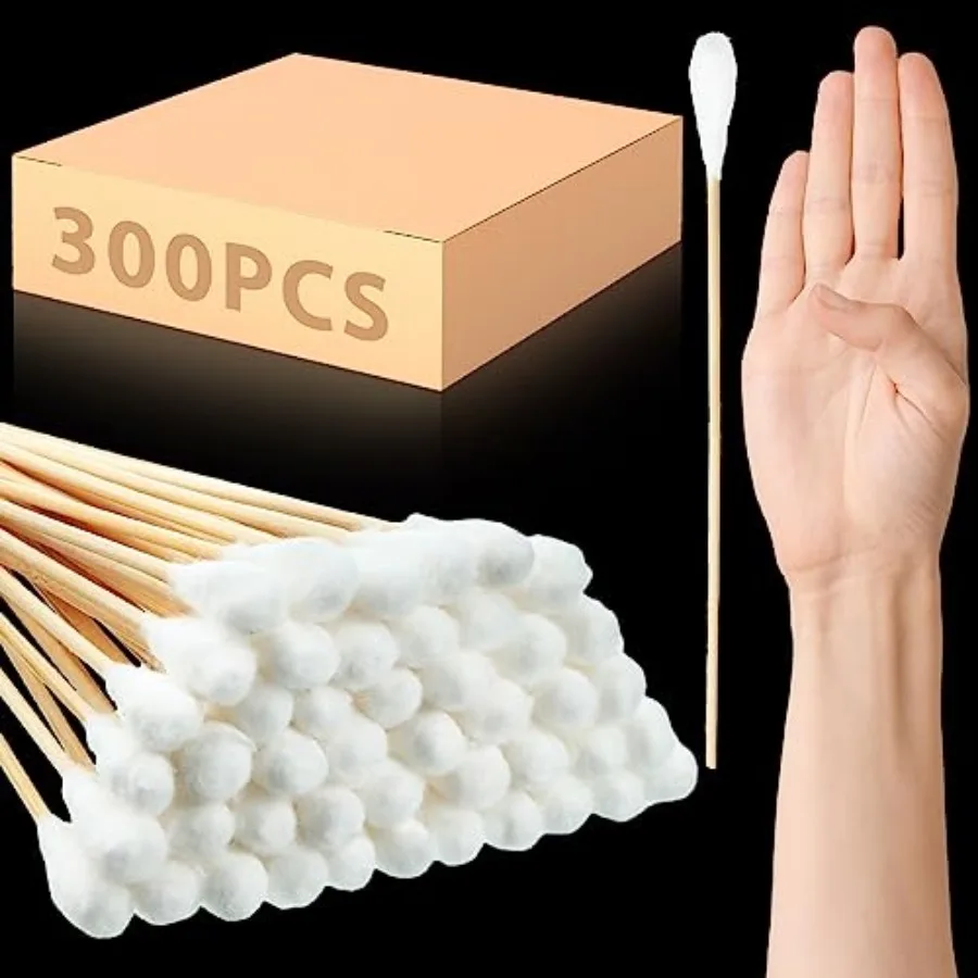 300 Pcs 8 Inch Large Cotton Swabs with Bamboo Handle Oversized Extra Long Cotton Tipped Applicators with Large 1 2 Diameter Ear
