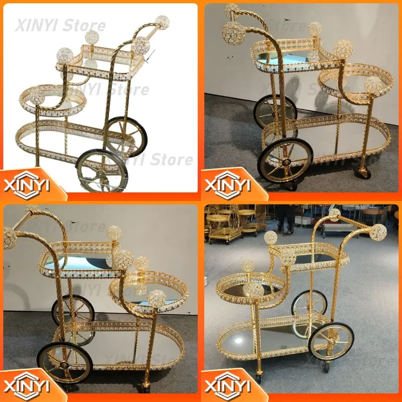 Middle Eastern Deluxe Three-Story Hotel Service Trolley for Tea Wine Food Beverage Bar Restaurant Wedding