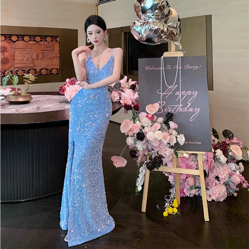 

Потрясающее вечернее платье цвета ледяного сияния с длинной юбкой, расшитое бисером, с разрезом, для торжественных мероприятий, ужинов и ежегодных церемоний.