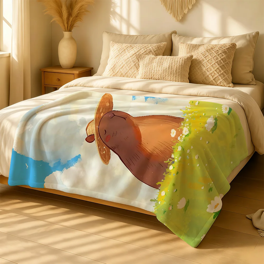 Cartoon Capybara Cute Blanket For Soft Warm Knee For Bedroom Living Room Bed Sofa Camping Picnic Office Gift