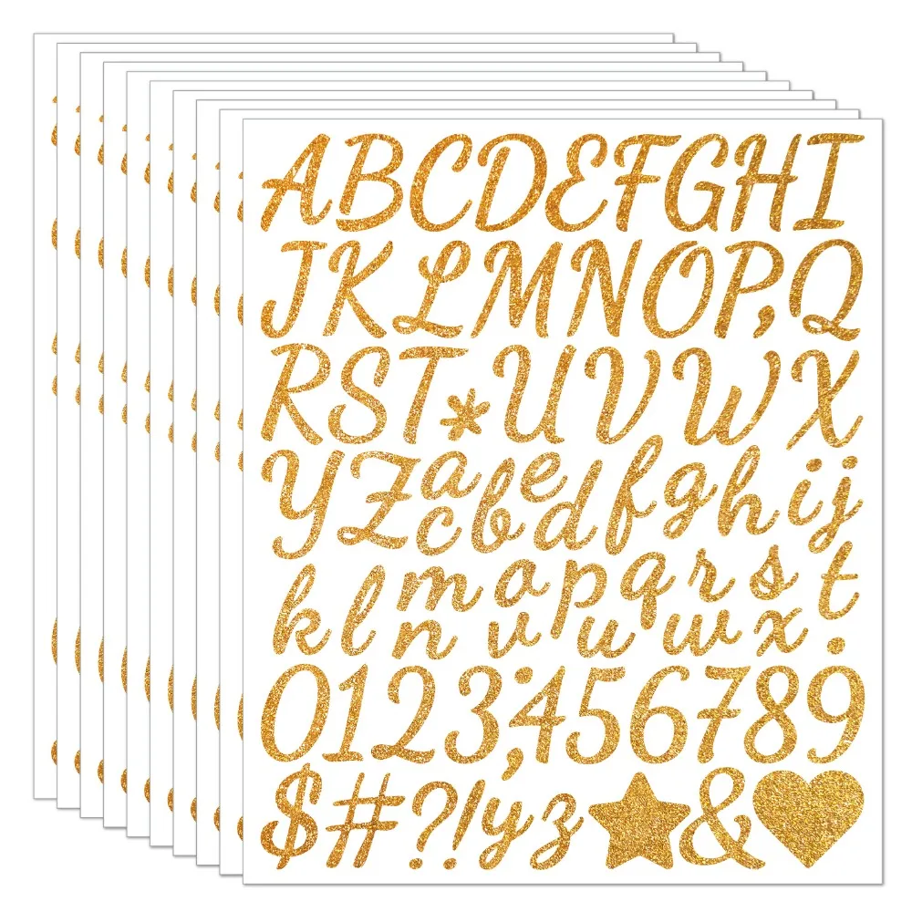 5 Sheets English Letter a-Z Glitter Letter Stickers 2/1.5 Inch Sparkling Alphabet Big Letter Stickers Self Adhesive Gold