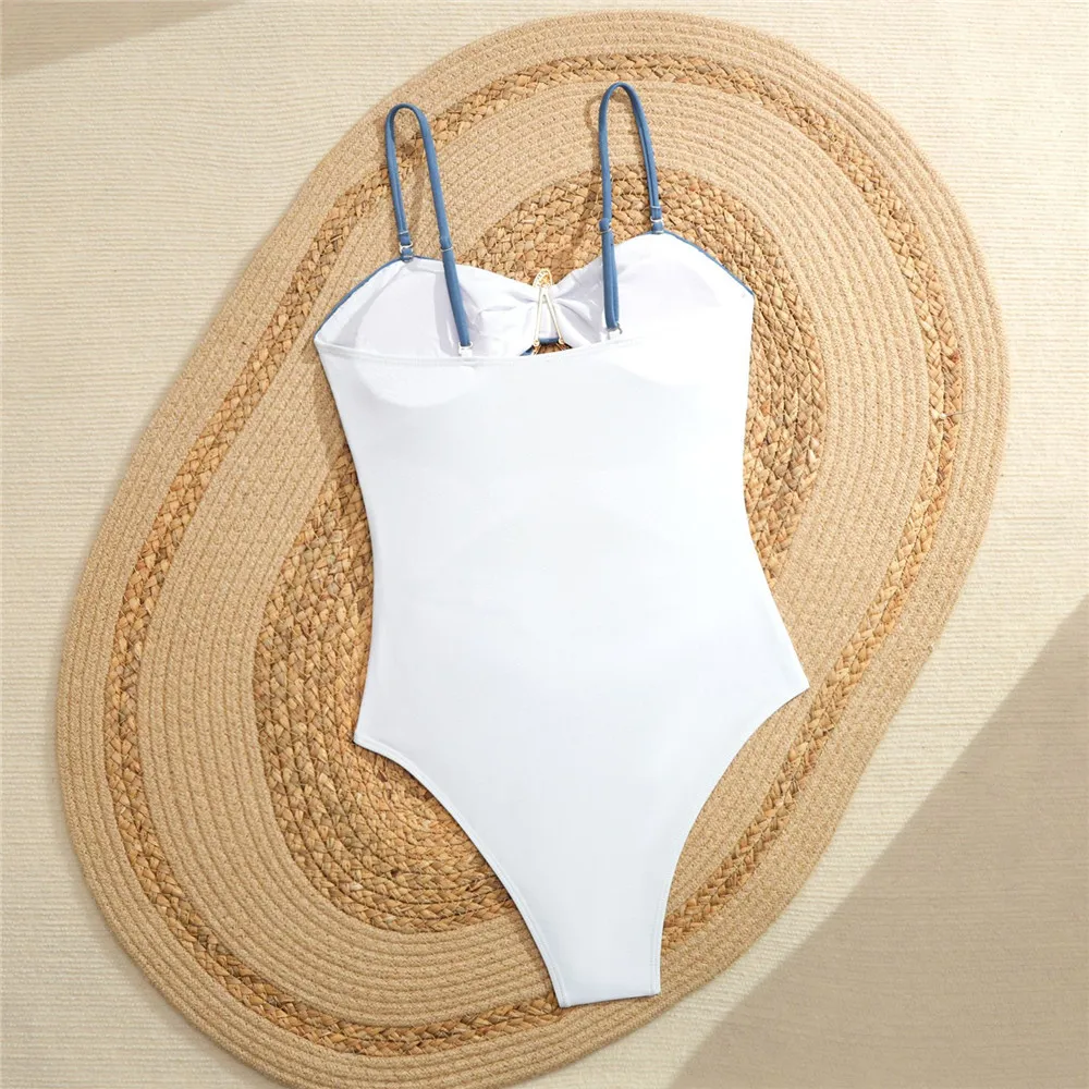 Metal Starfish Ornament Hollow Out Swimwear Woman One Piece Sexy Swimsuit 2026  Monokini Blue Patchwork Bathing Swimming Suit