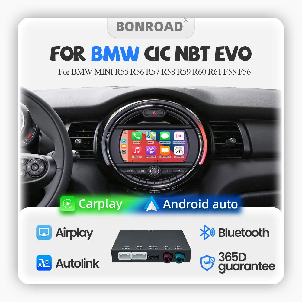 BONROAD واجهة Carplay اللاسلكية أندرويد وحدة السيارات لسيارات BMW MINI CIC NBT EVO R55 R56 R57 R58 R59 R60 R61 F54 F55 مرآة الارتباط