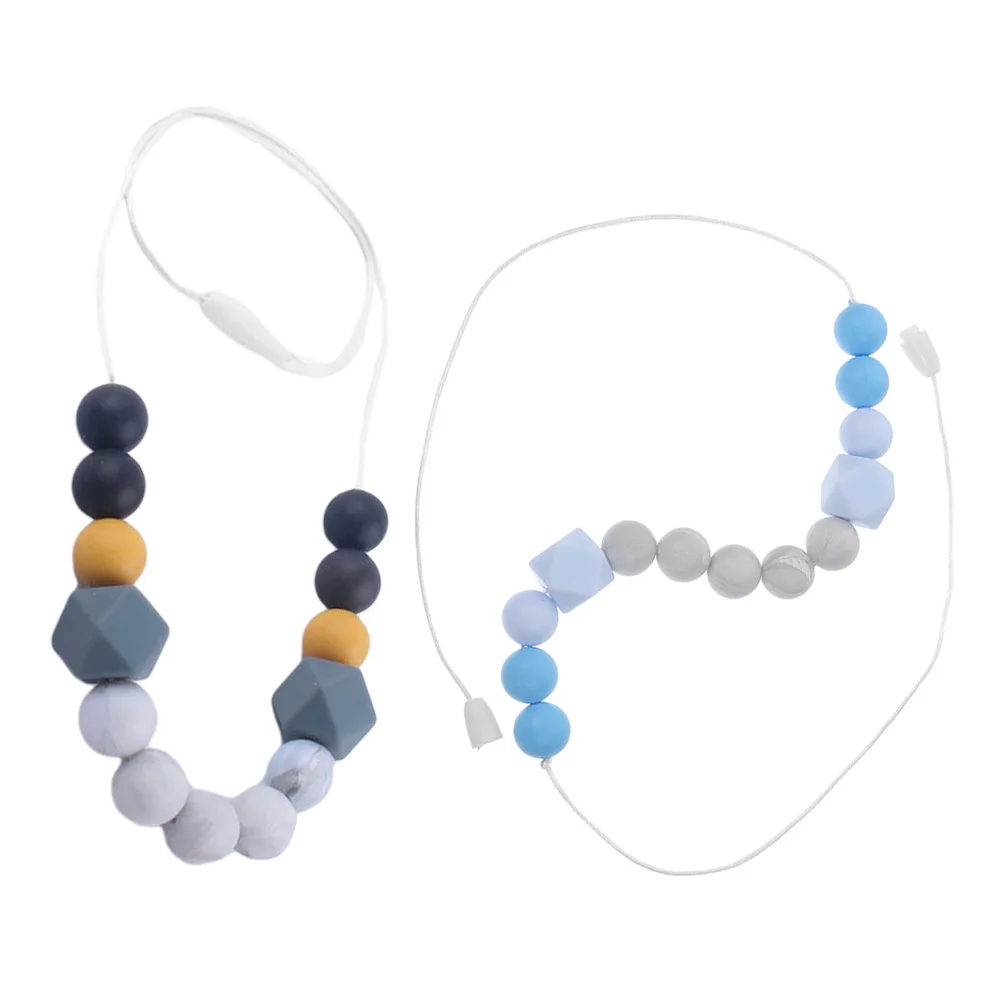 

2Pcs Baby Teething Necklaces Safe Soft Silicone Chew Necklace for Toddlers and Moms Baby Necklace for Teething Infants