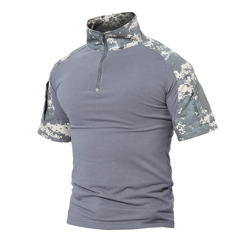 Camicia tattica estiva a maniche corte da uomo camicia da combattimento con cerniera in cotone escursionismo Camoufalge magliette softair CP