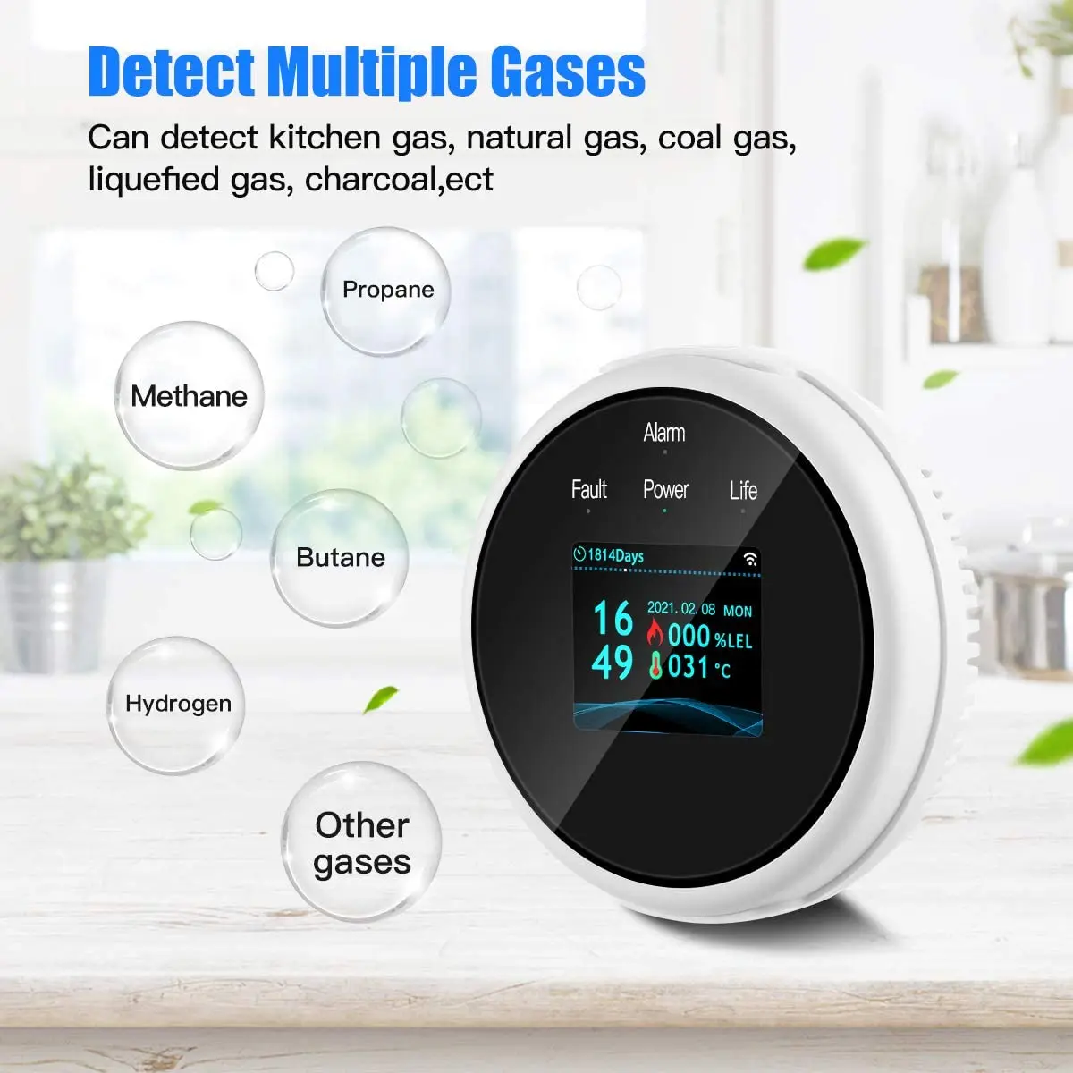 Tuya-Detector de fugas de Gas Natural con WiFi, Sensor de fugas de GLP, alarma de sonido y Monitor remoto de 433MHz, compatible con Google y Alexa