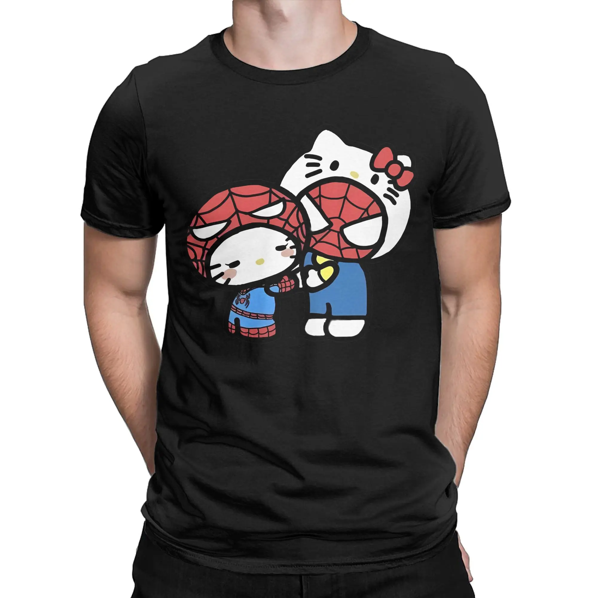 Men Women Printed Hello Kitty Cartoon Spiderman  Tee T Shirt Cotton  T-shirts Clothes