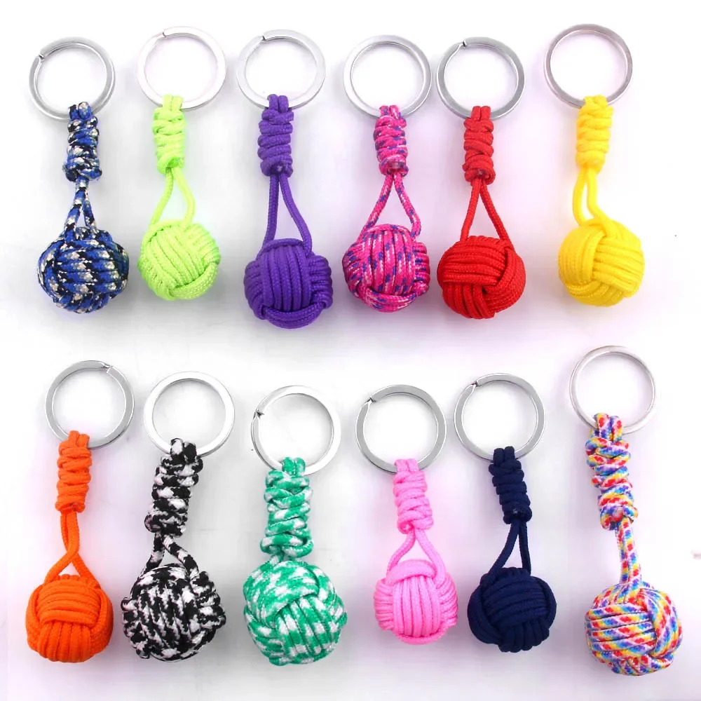 1pcs Polyester Braided Rope Ball Key Chain Self Defense Parachute Lanyard Survival Outdoor Camping Keyring Jewelry Gifts