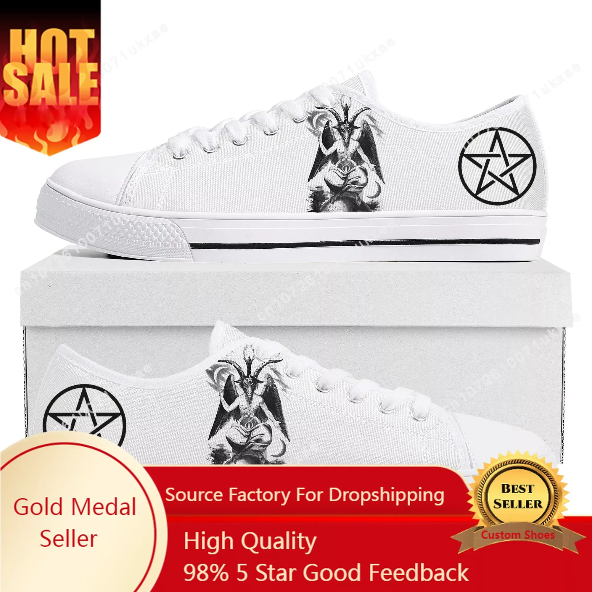 Pentagram Baphomet Satan Satanic Goth Gothic Goat Low Top Sneakers Mens Womens Teenager Canvas Sneaker Casual Custom Made Shoes