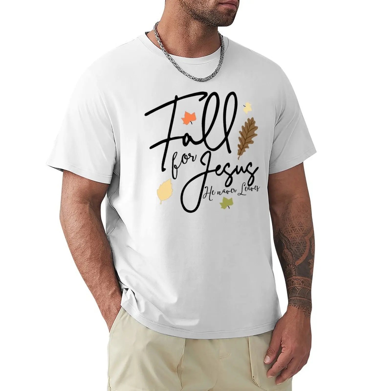 

Fall For Jesus He Never Leaves T-shirt tees animal prinfor boys Aesthetic clothing mens vintage t shirts