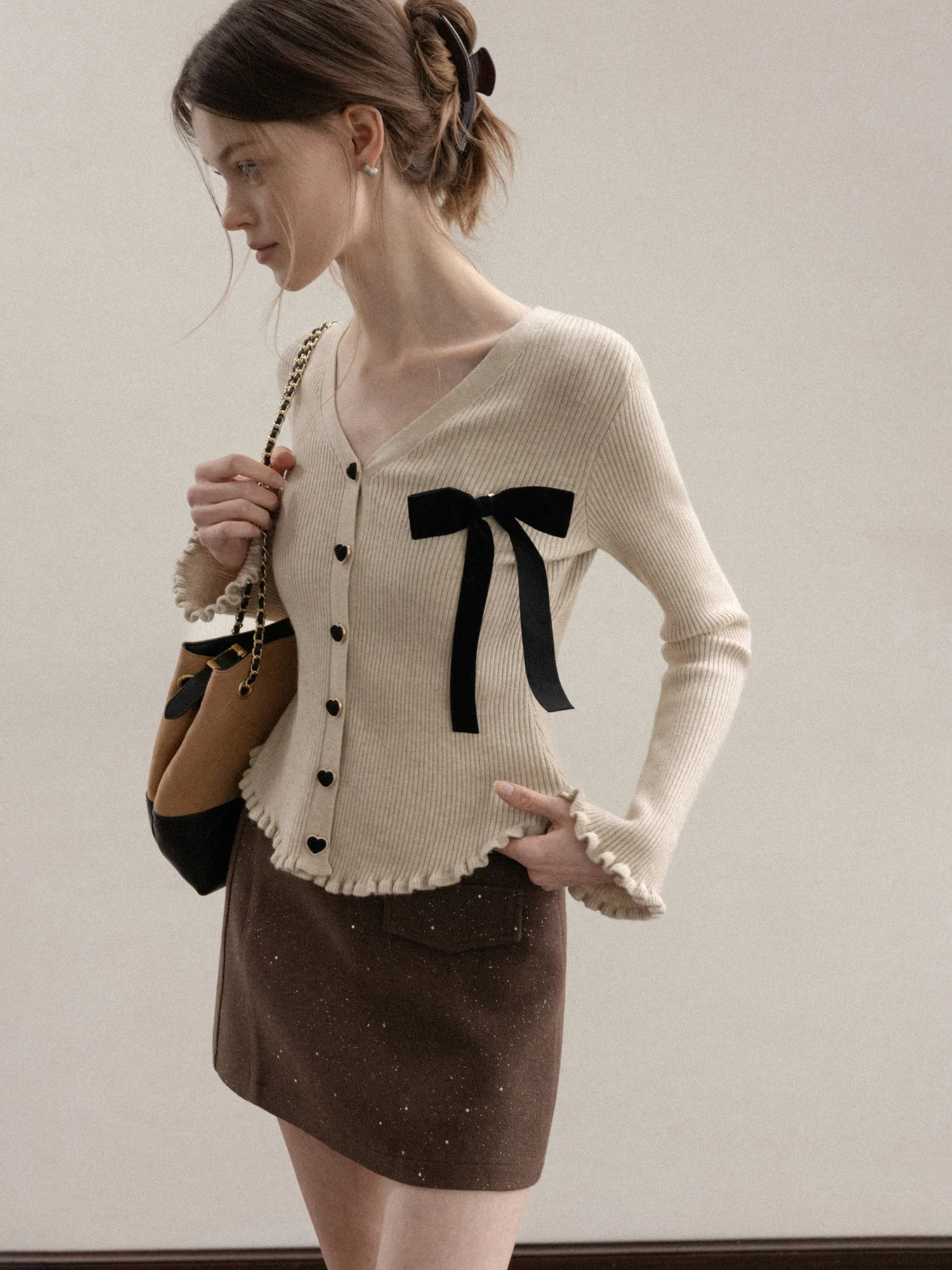 Hochgeschnittener A-Linien Wollrock Damen Herbst Winter Mode Paillettenröcke Lässige Atmungsaktive Polyester-Mischung Röcke