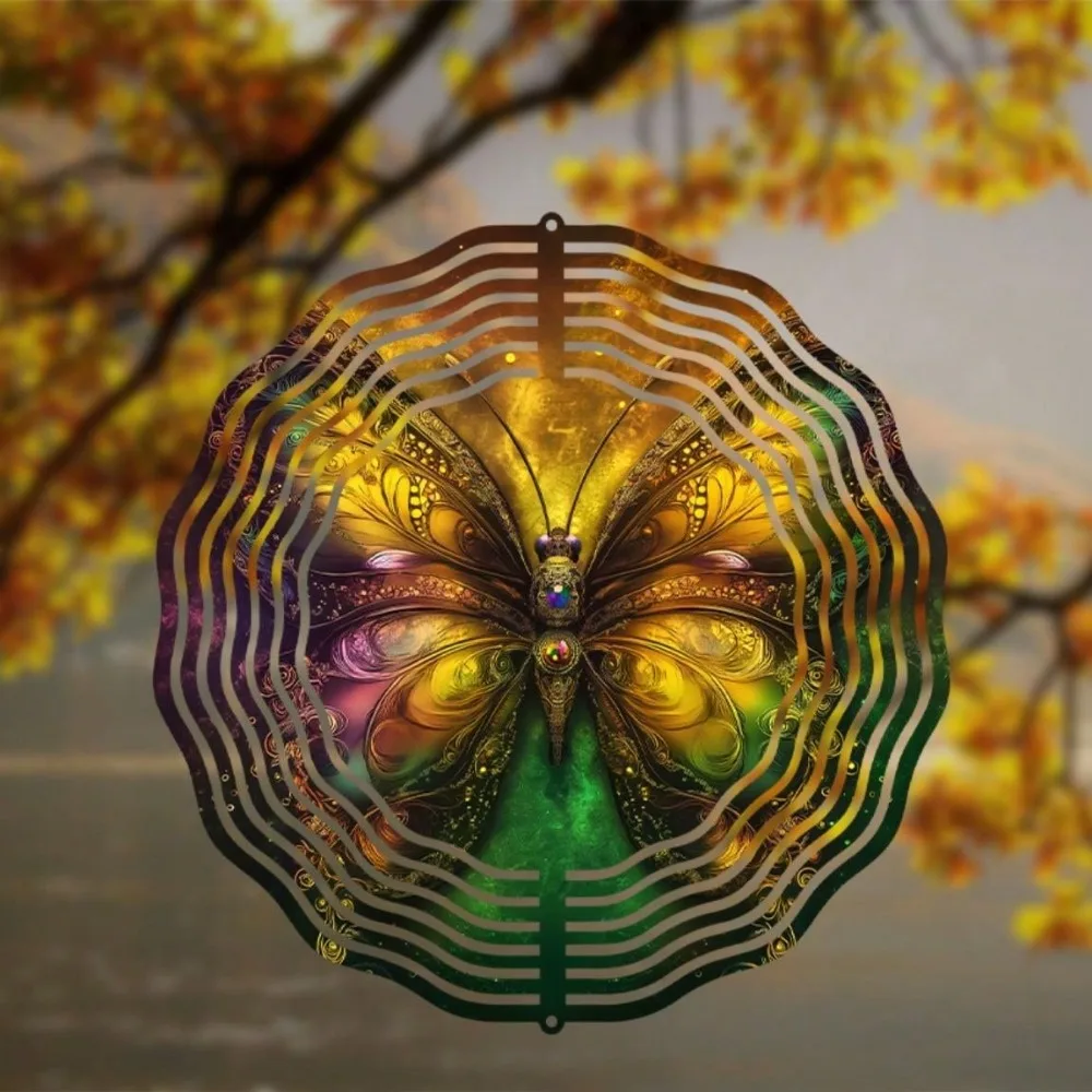 رنين الرياح على شكل فراشة ممتازة، ديكور فني معدني ملون مقاس 10 بوصات، 360 درجة °   خطاف دوار للحديقة والفناء والشرفة