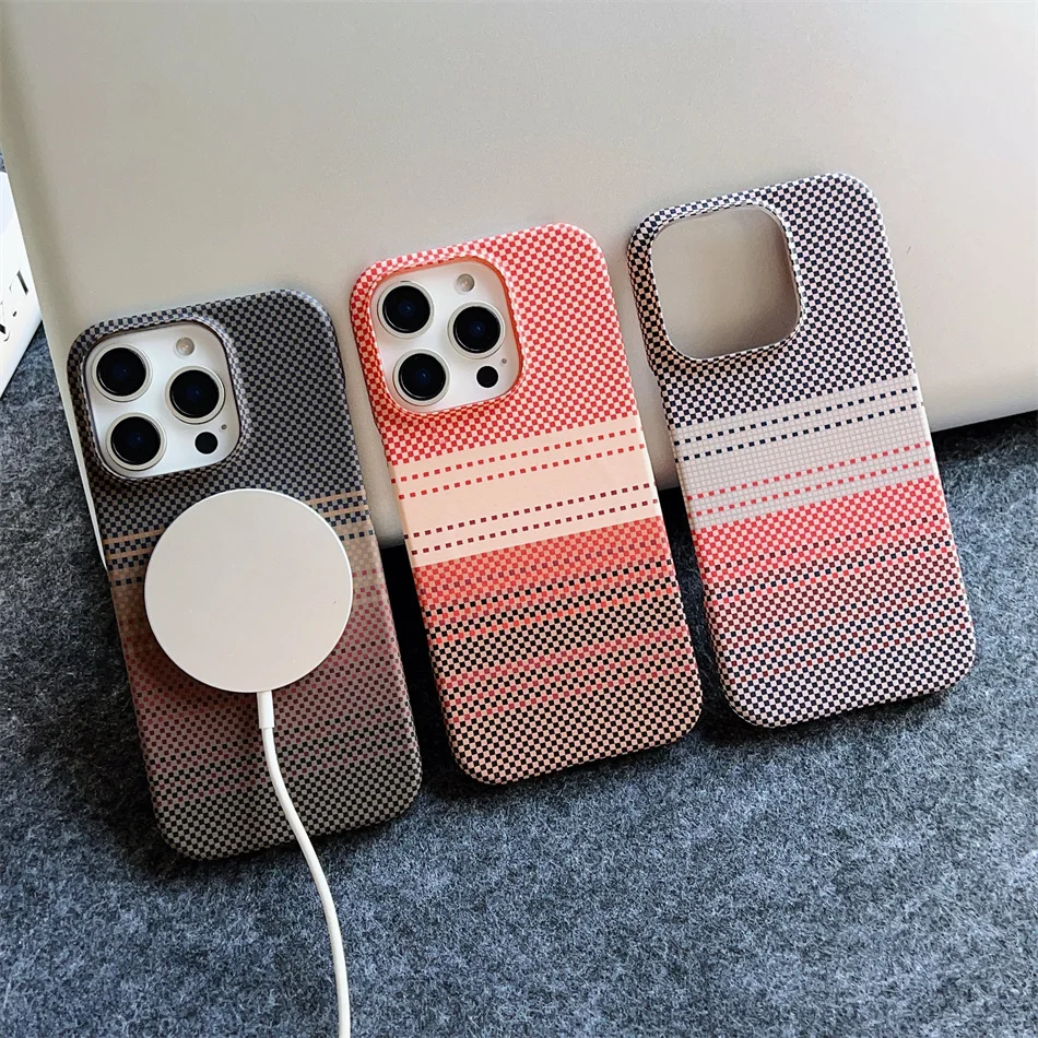 

Магнитный тонкий чехол Kailaf с углеродным узором для ПК для Iphone 16 15 14 Plus 13 12 Pro Max Starry Skykevlar, противоударный жесткий чехол Funda