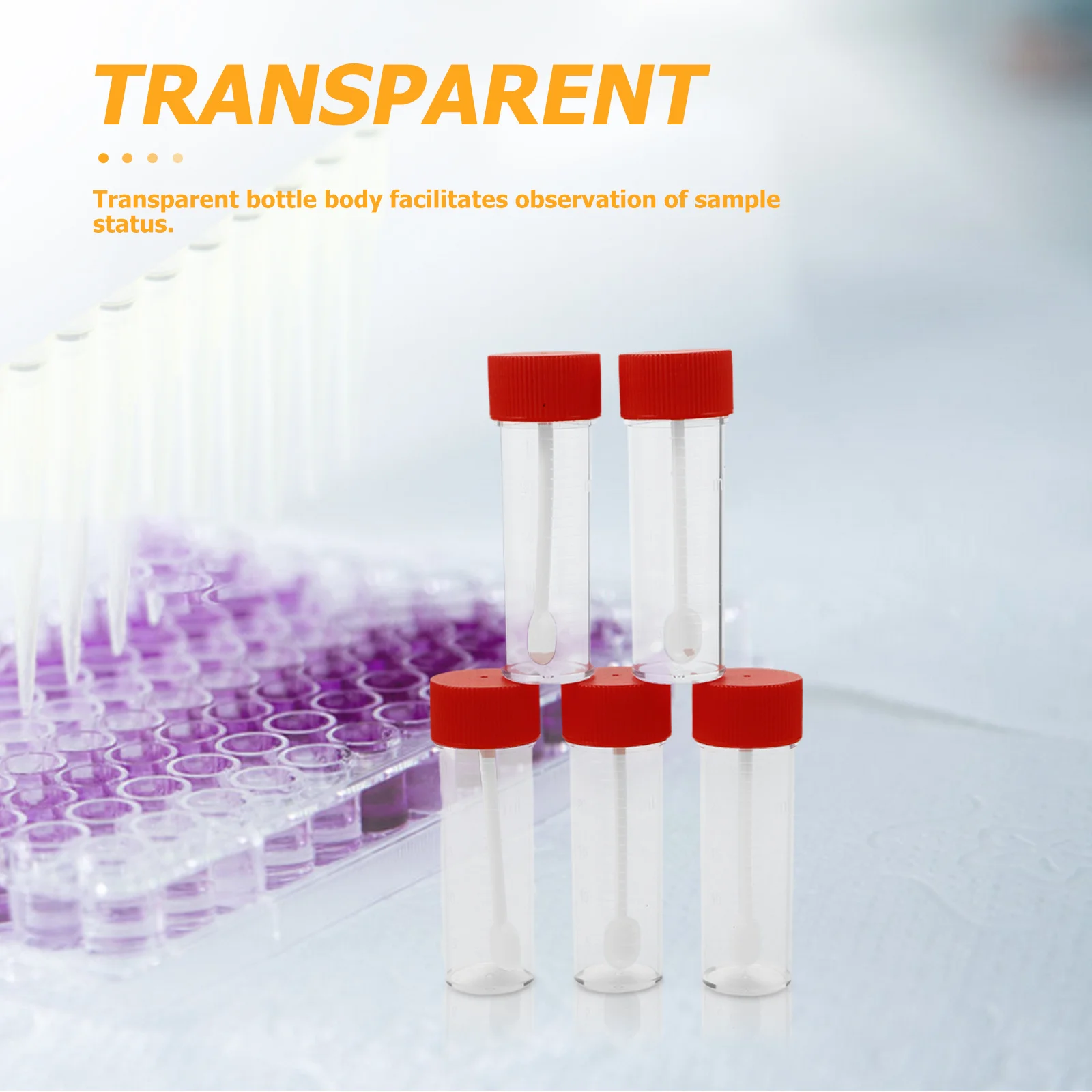 100 قطعة كوب عينة البراز البلاستيك عينة جمع قوارير مختبر اختبار أنابيب التخزين مع قبعات للاستخدام الموثوق على المدى الطويل