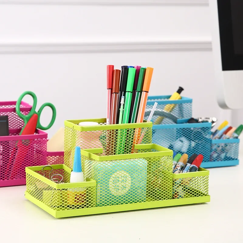 Imagem -04 - Metal Mesh Office Desk Organizer Pen Holder Caixa de Armazenamento de Papelaria Estojo de Armazenamento de Escola