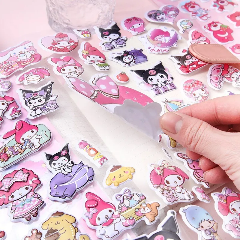 Cute Sanrio Bubble Stickers Double Layer Kawaii Cartoon Melody Kuromi 3D Sticker Kids Prizes DIY Children Girl Toy Stickers Gift