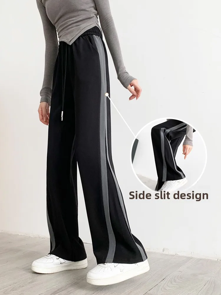 

Женские брюки больших размеров с широкими штанинами, прямого кроя, с высокой талией, повседневные спортивные брюки, весна-лето, новый стиль для полных женщин