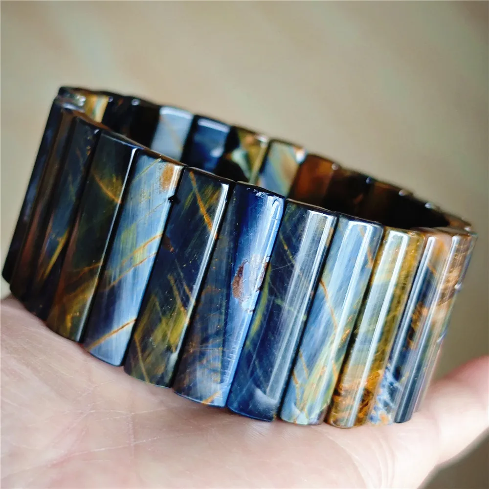 Natural Blue Pietersite Bracelet Bangle Fire Big Jewelry 34x8mm Chatoyant Rectangle Healing Cat Eye Namibia Women Men AAAAAA